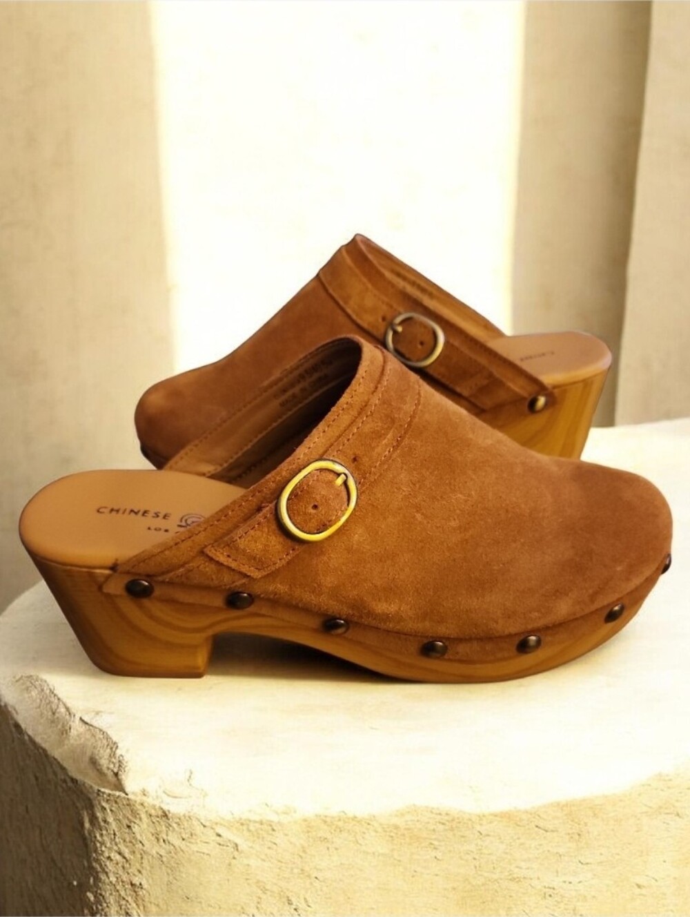 Chinese Laundry Tan Leather Insole Clogs Slip-On